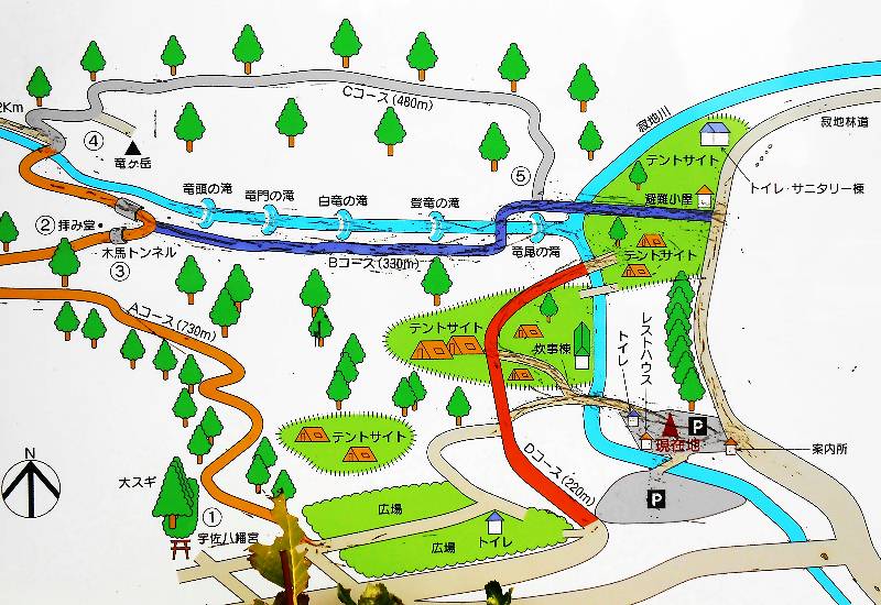 周辺地図・寂地峡五竜の滝（じゃくちきょうごりゅうのたき）・【山口県岩国市】